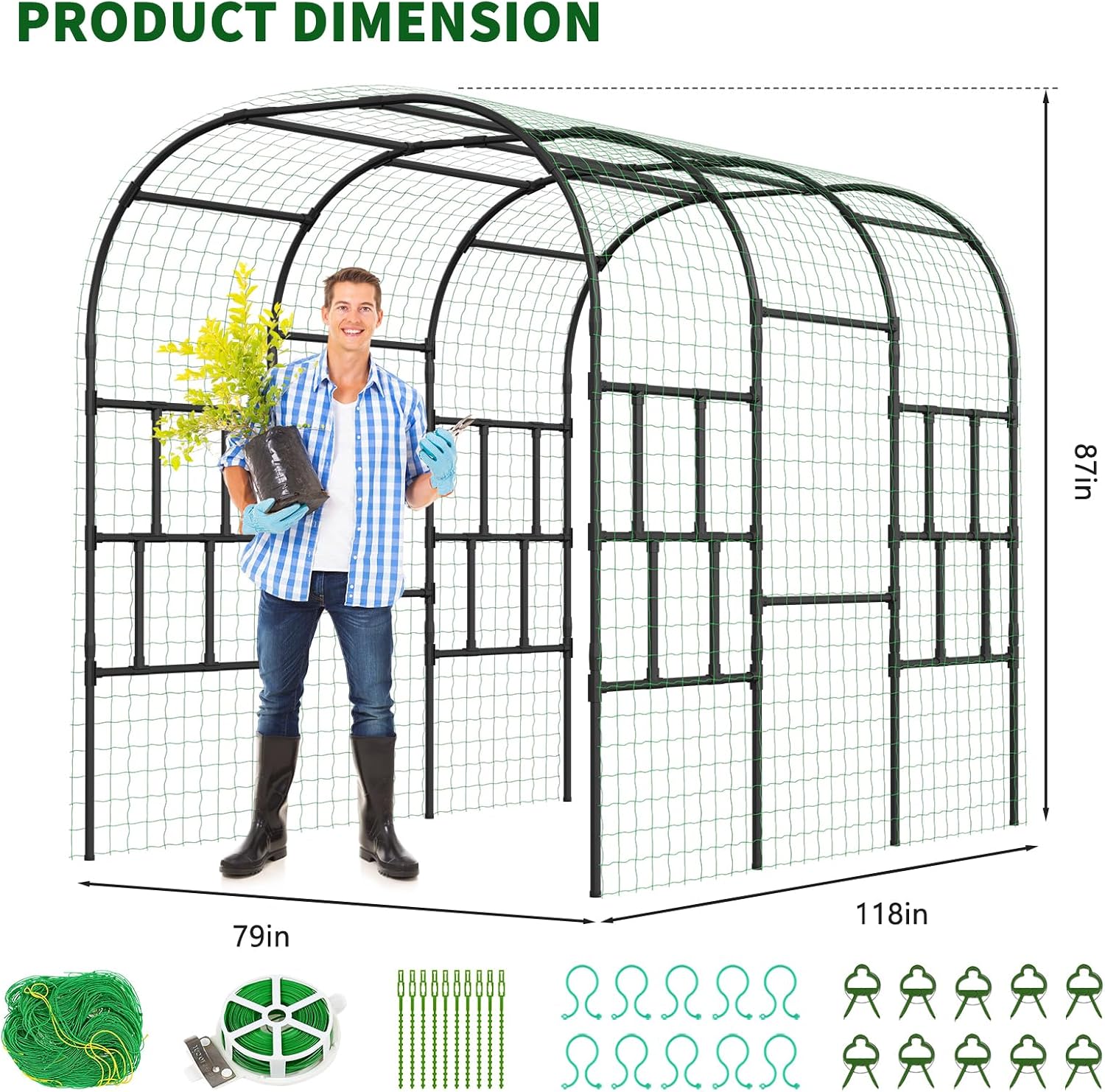 87in Plastic Coated Metal Garden Arch Trellis