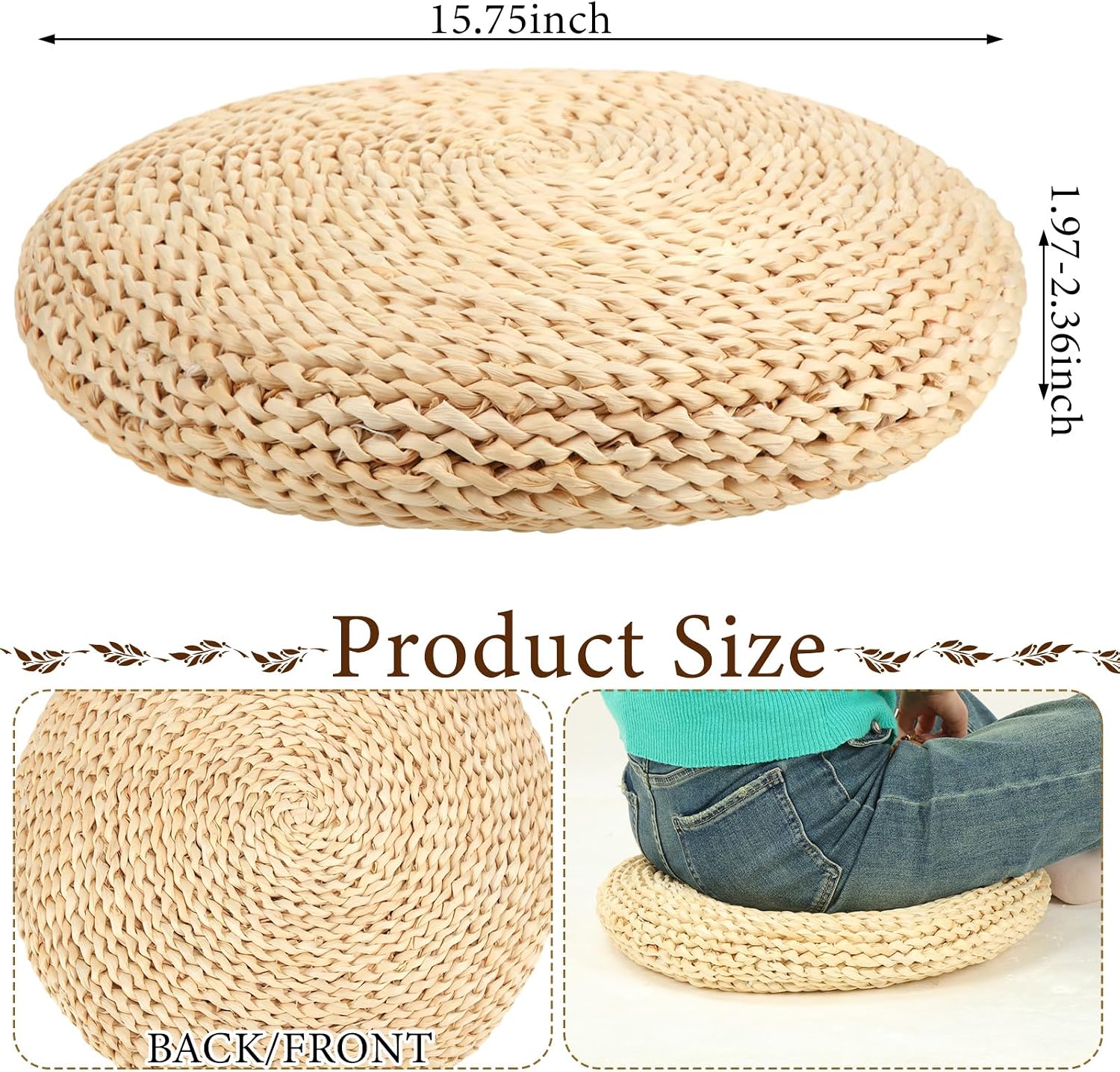 6 15.75in Woven Straw Round Cushions