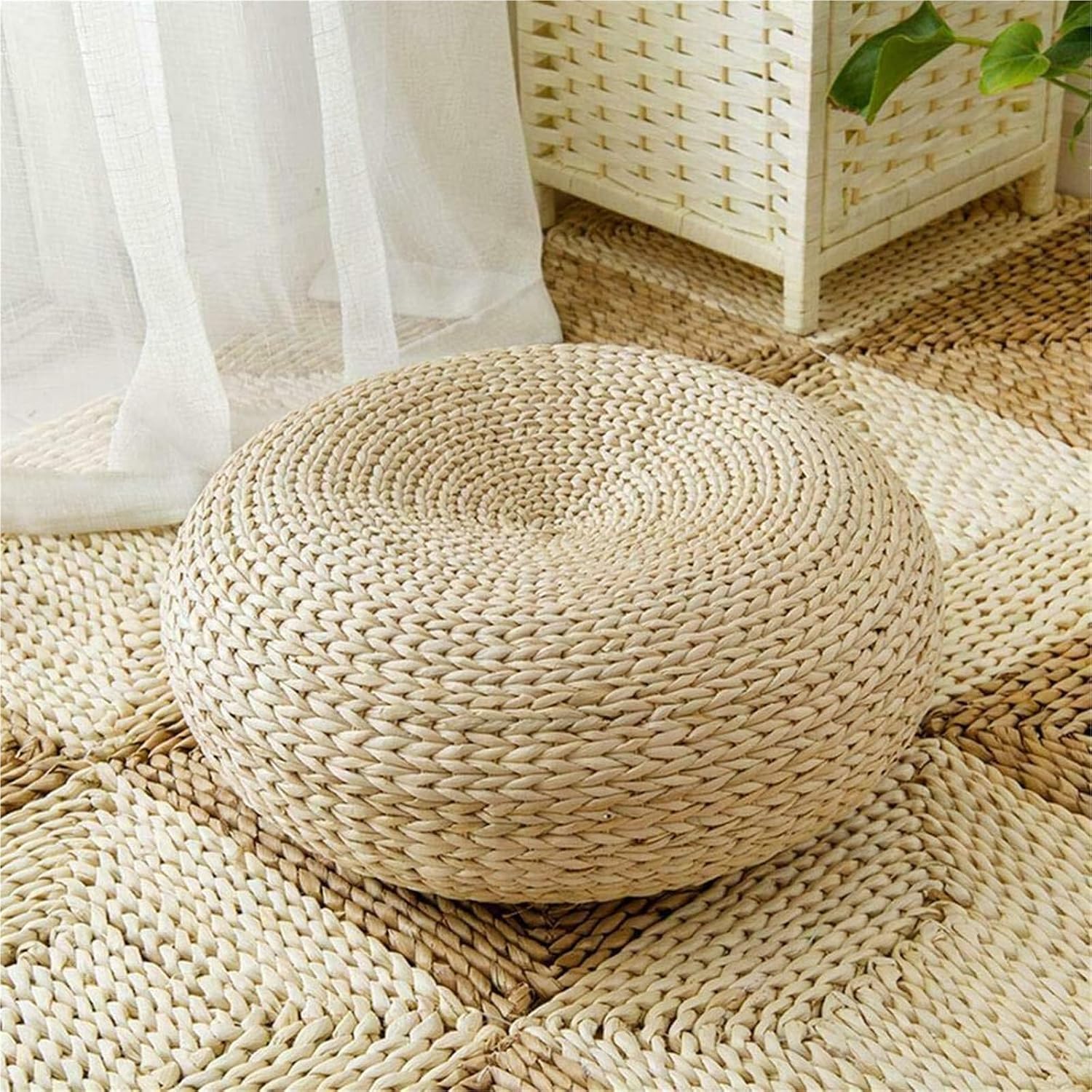 Natural Woven Straw Round Cushion