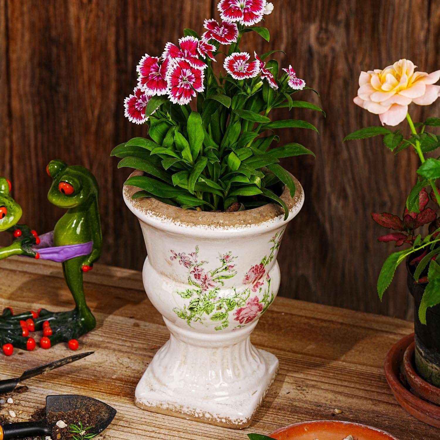 Pink Floral Chinoiserie Urn Planter