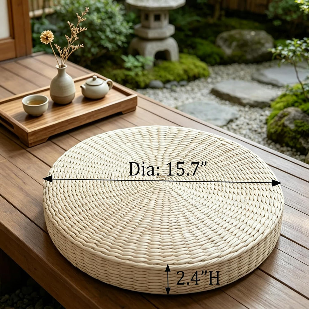 15.7in Natural Straw Round Tatami Cushion
