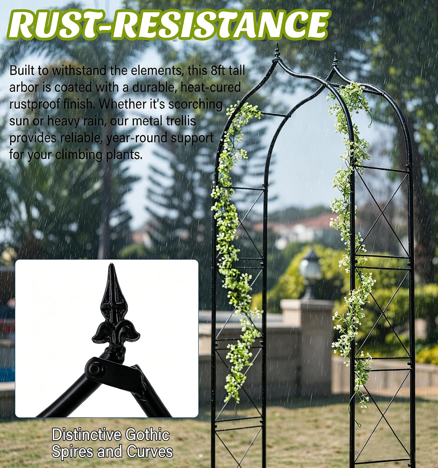 8Ft Thickened Rustproof Metal Garden Arbor Trellis