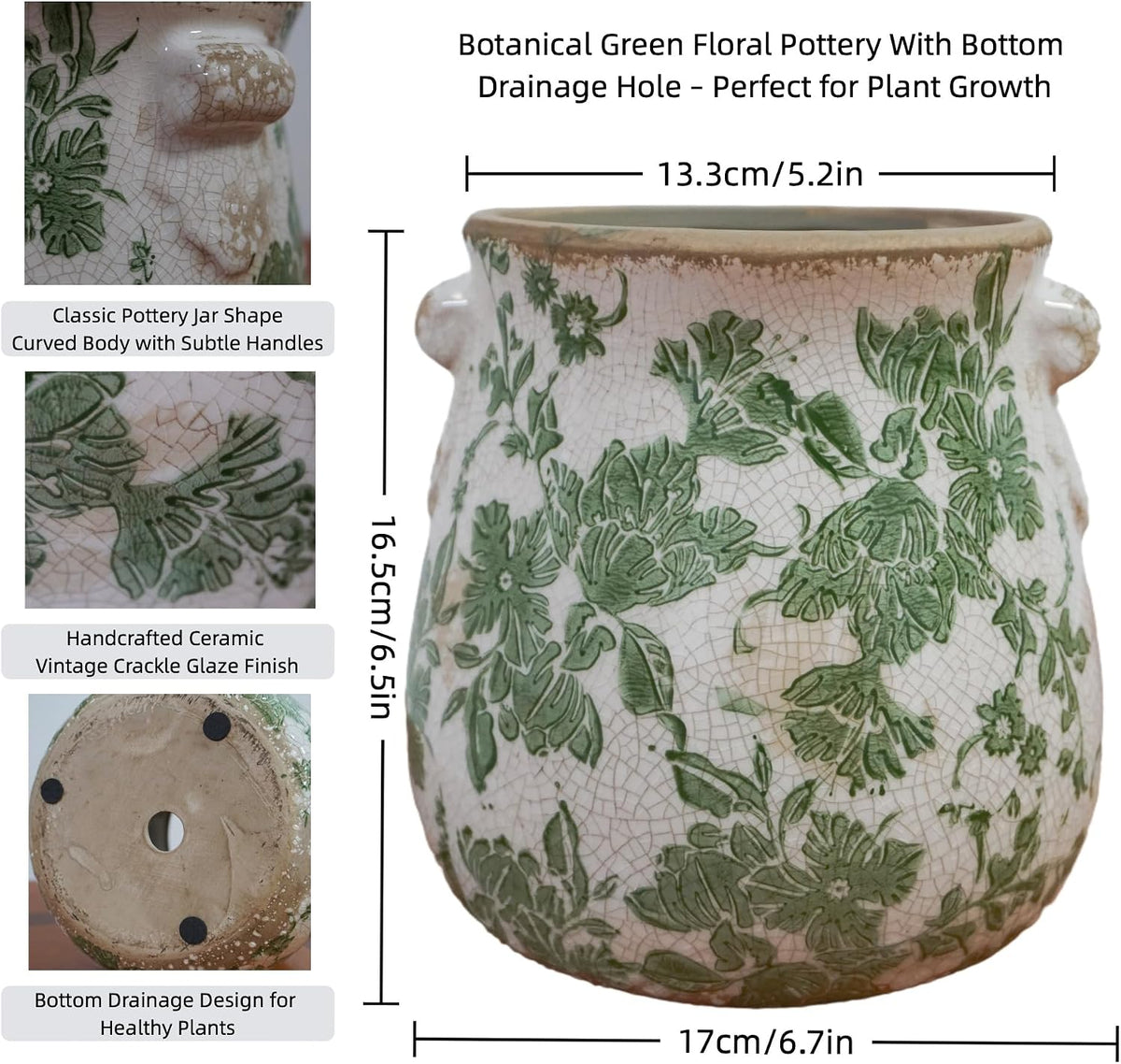 Green Floral Crackle Glaze Ceramic Vase
