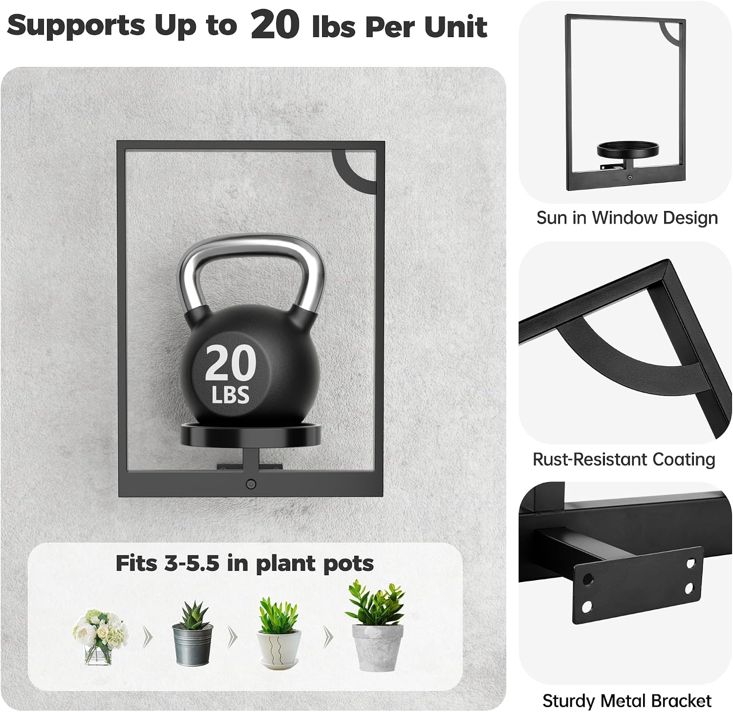 3 Black Framed Wall Hanging Planters