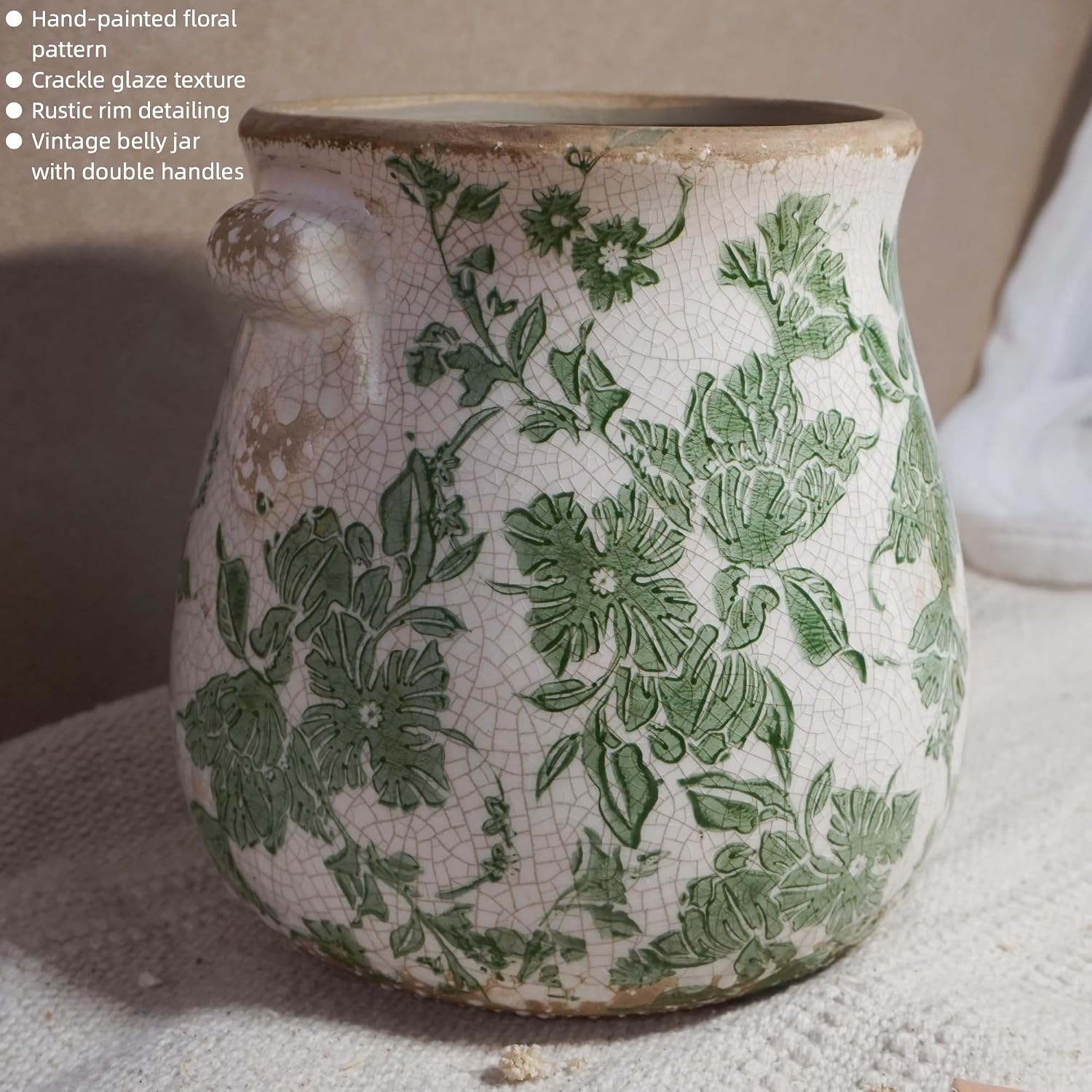 Green Floral Crackle Glaze Ceramic Vase