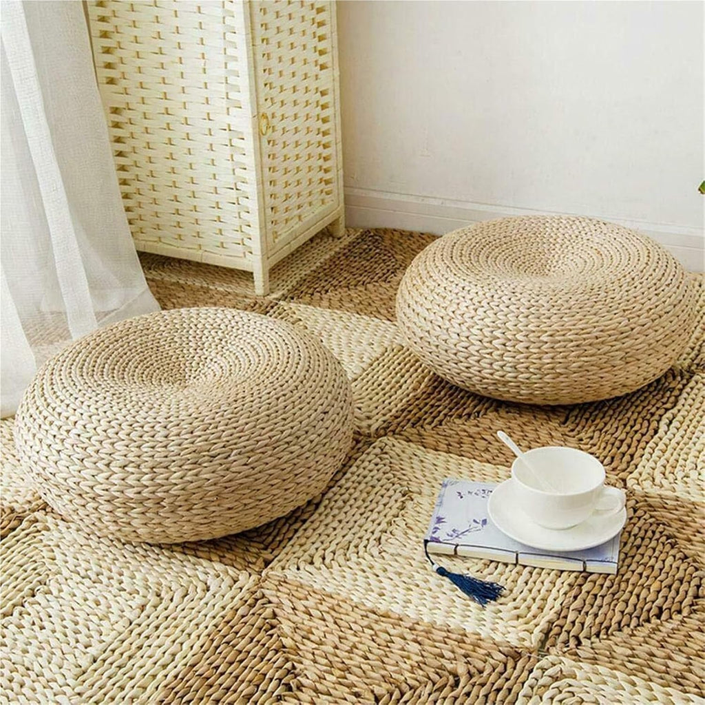 Natural Woven Straw Round Cushion