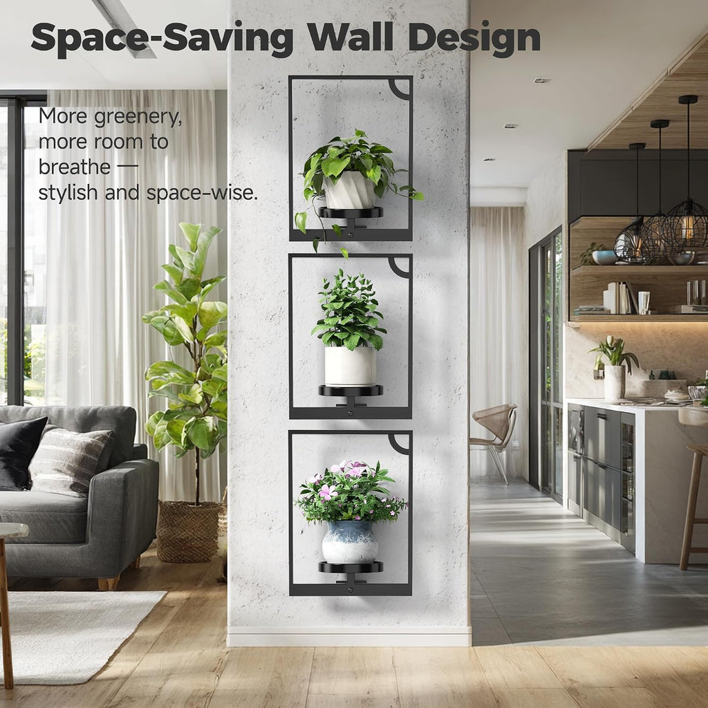 3 Black Framed Wall Hanging Planters