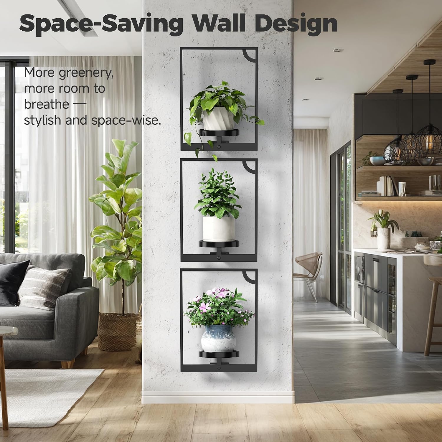 3 Black Framed Wall Hanging Planters