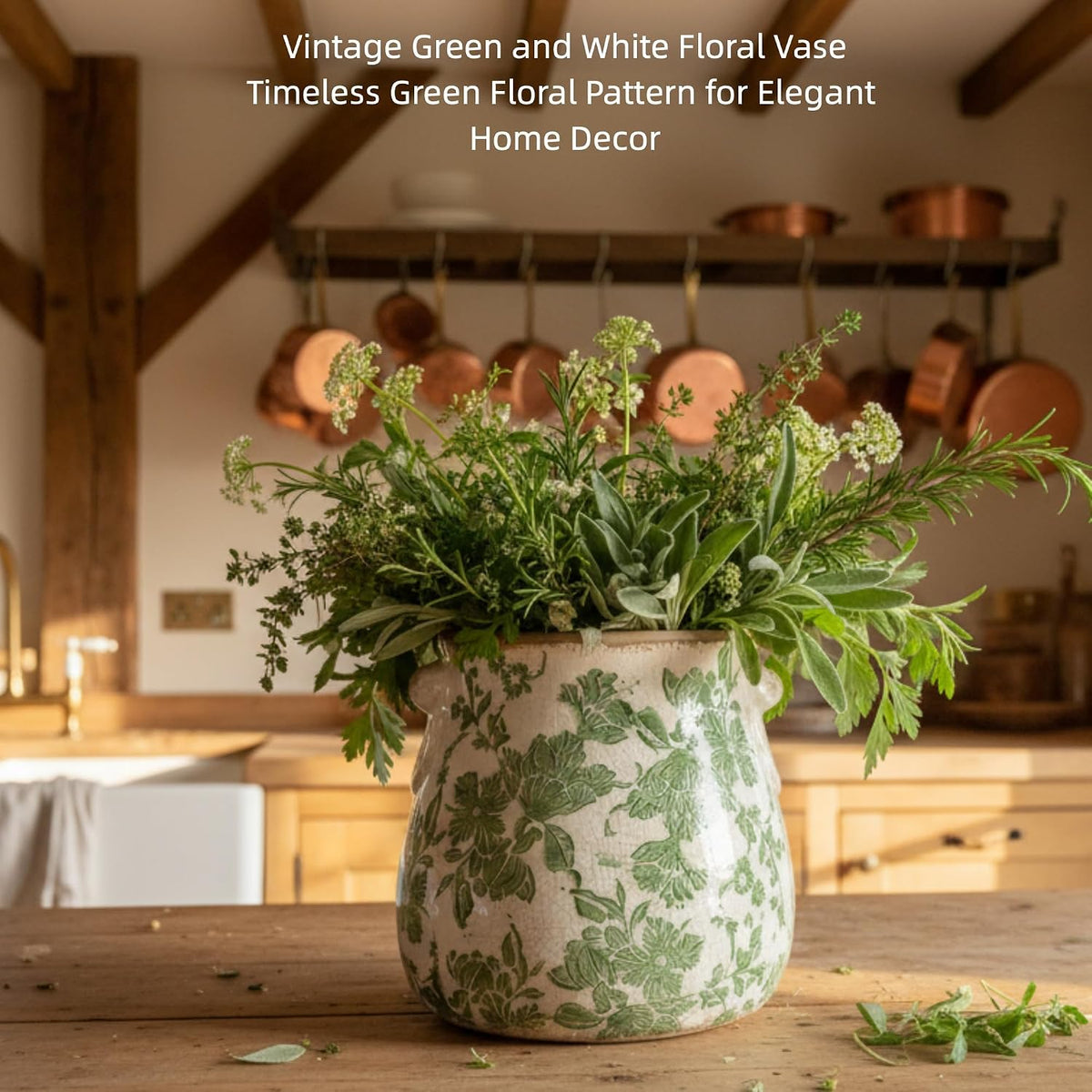 Green Floral Crackle Glaze Ceramic Vase