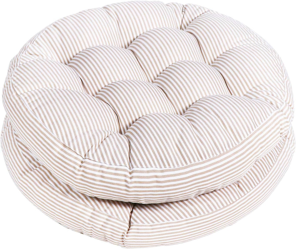 2 Beige Striped Round Floor Cushions