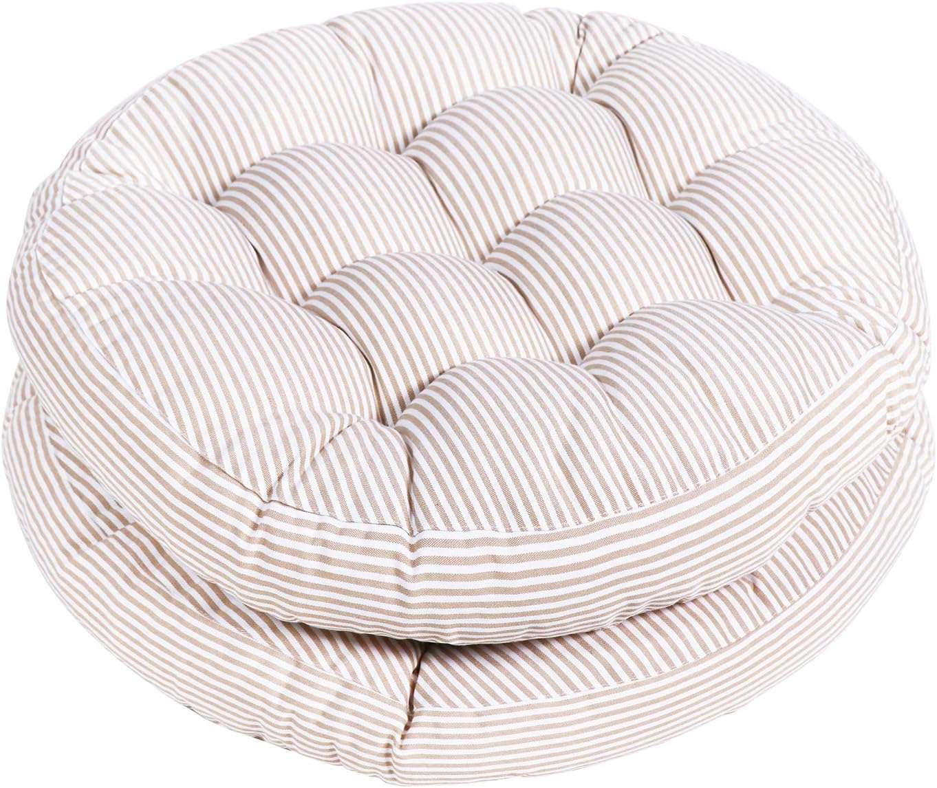 2 Beige Striped Round Floor Cushions