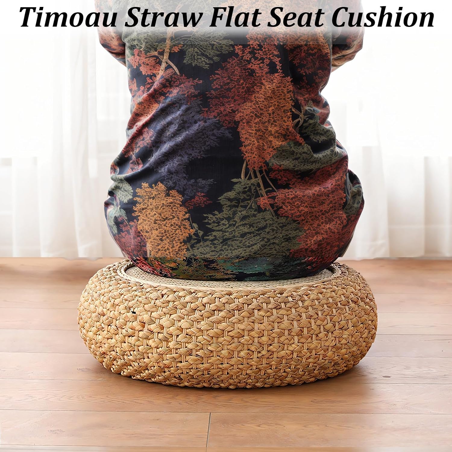 23.62in Natural Woven Round Floor Cushion