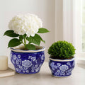 2 Blue White Chinoiserie Ceramic Planters