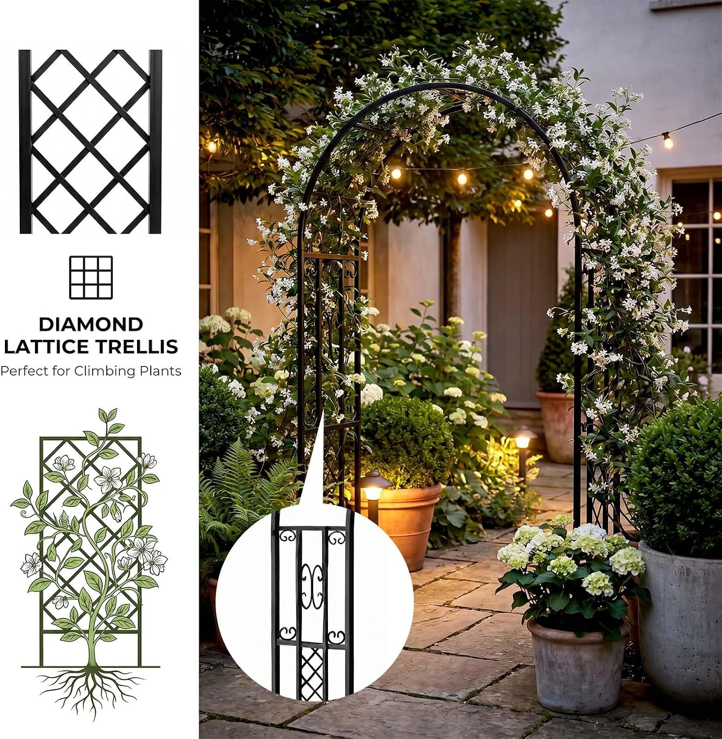 4.6x7.5FT Green Metal Garden Arch Trellis Arbor