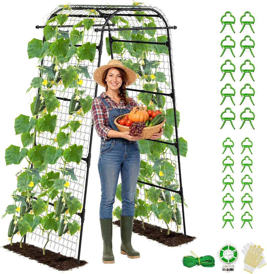 7.2ft Heavy Duty 20mm Metal Garden Arch Trellis with Netting & Gloves
