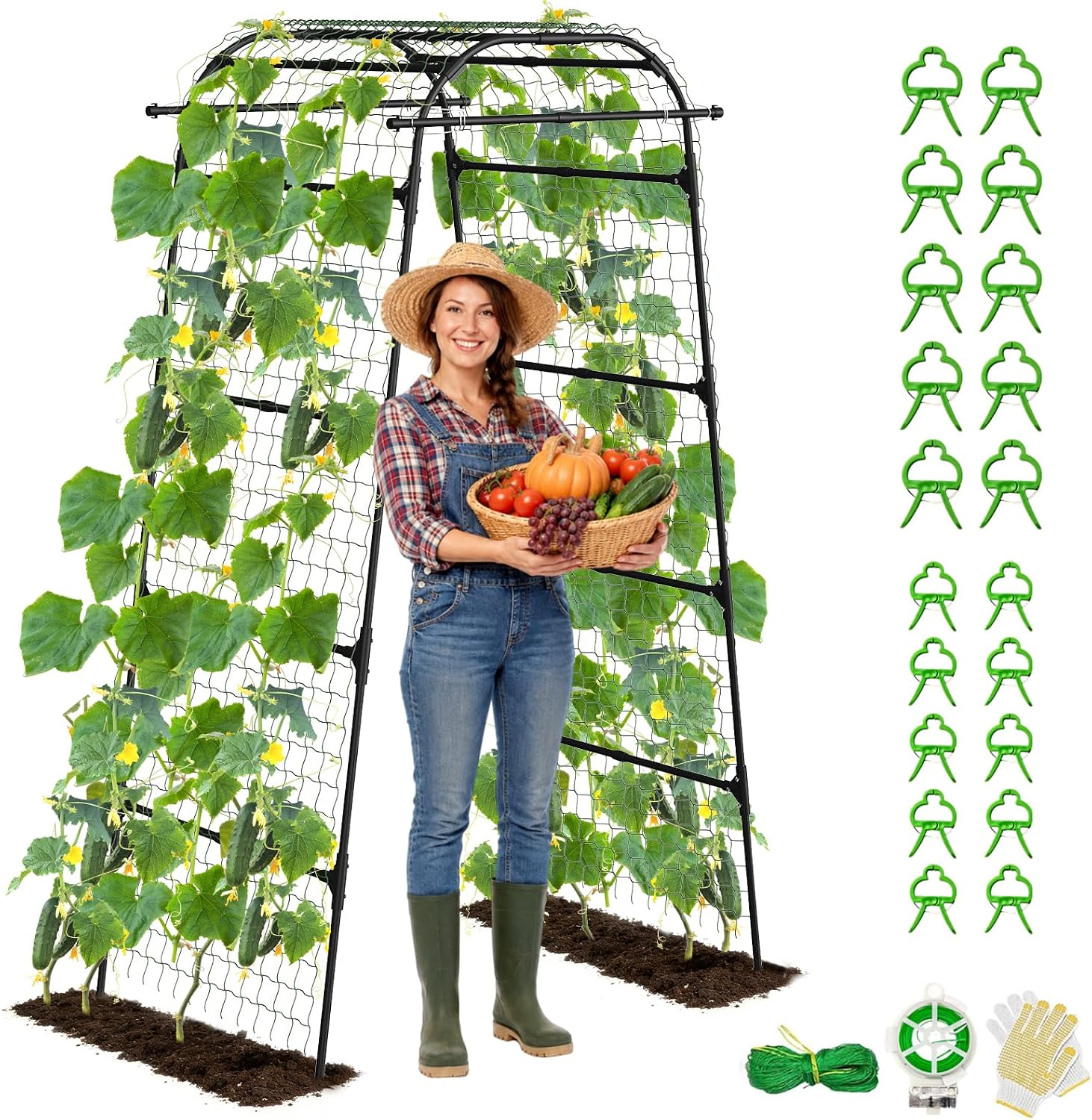 7.2ft Heavy Duty 20mm Metal Garden Arch Trellis with Netting & Gloves