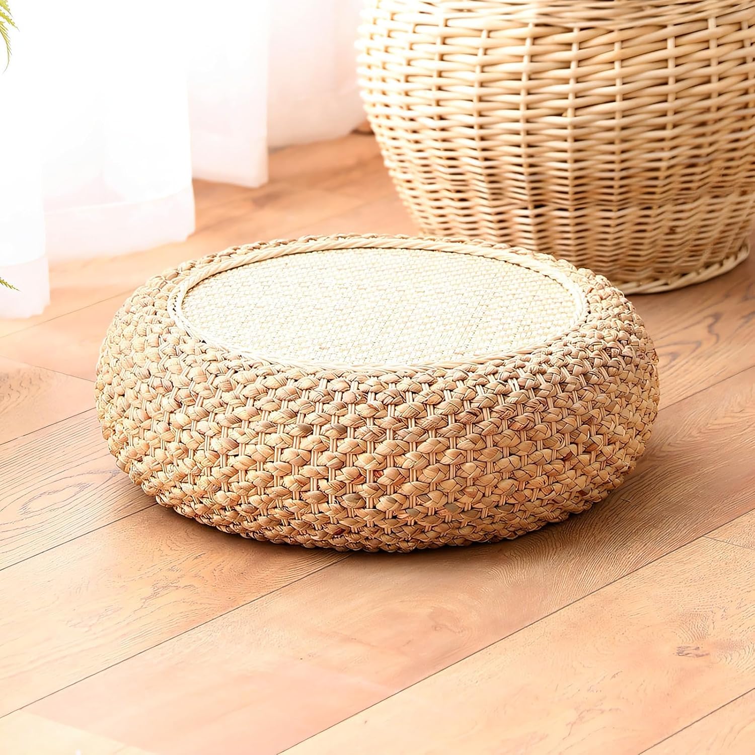 23.62in Natural Woven Round Floor Cushion