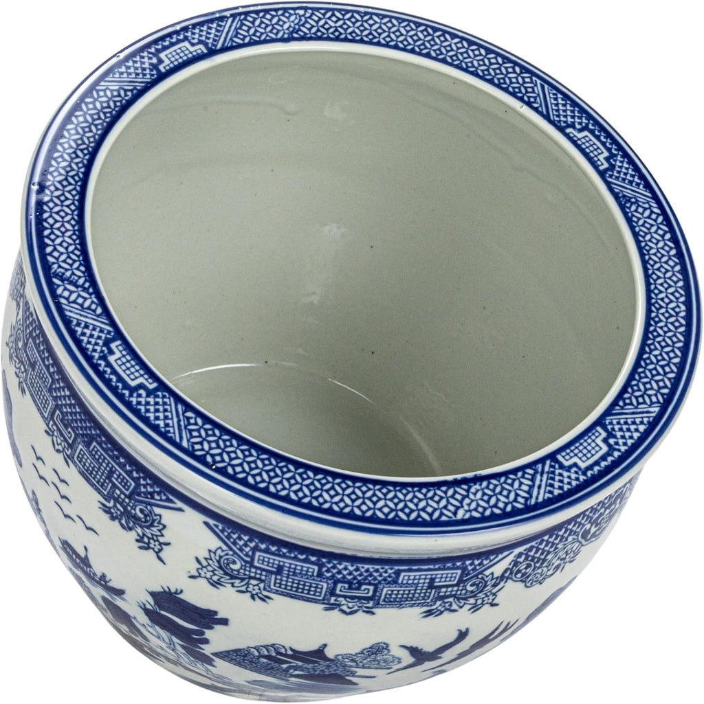 Hand-Painted Blue White Stoneware Planter