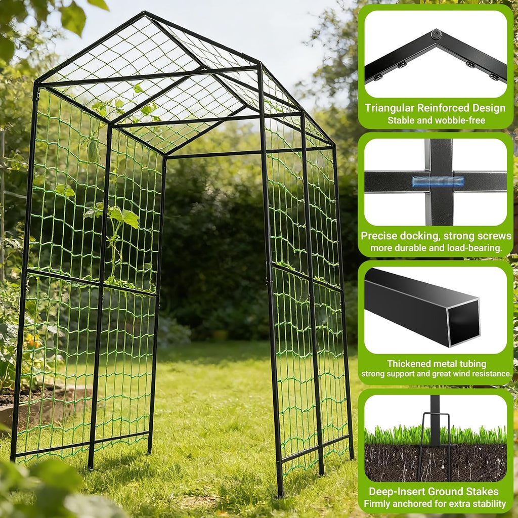 7.1FT Black Metal Garden Arch Trellis for Climbing Plants