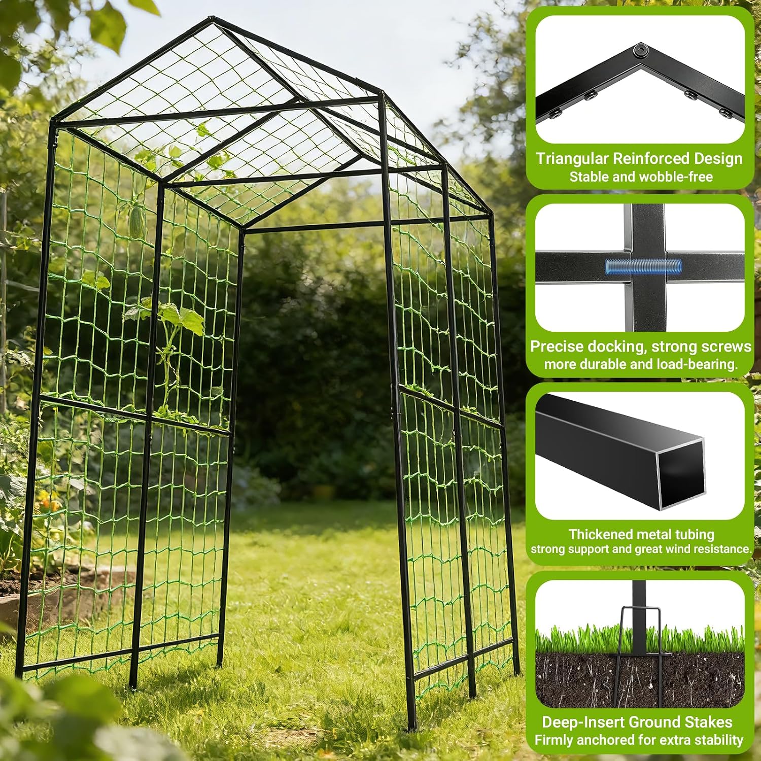7.1FT Black Metal Garden Arch Trellis for Climbing Plants
