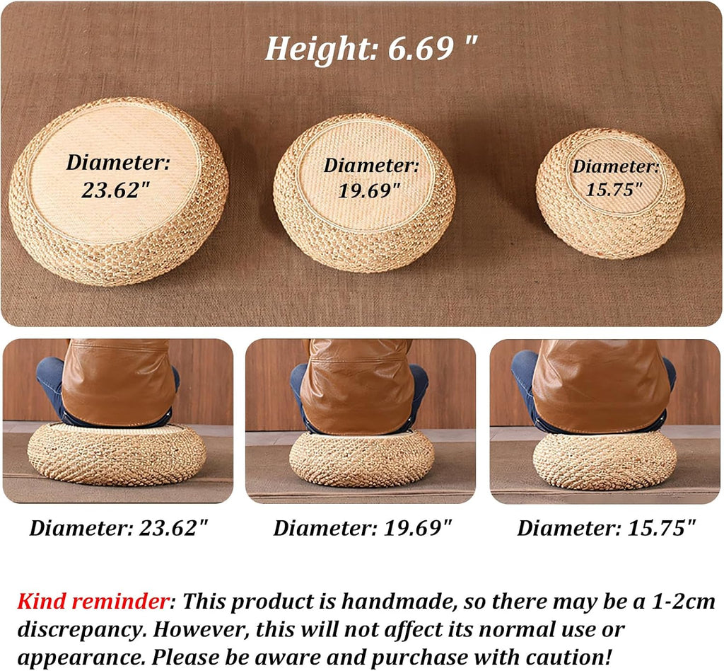 23.62in Natural Woven Round Floor Cushion