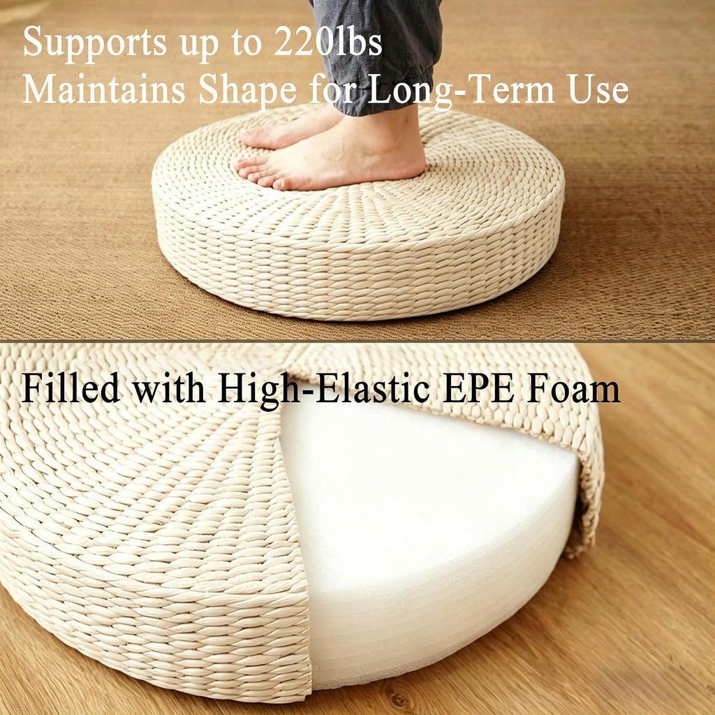 15.7in Natural Straw Round Tatami Cushion