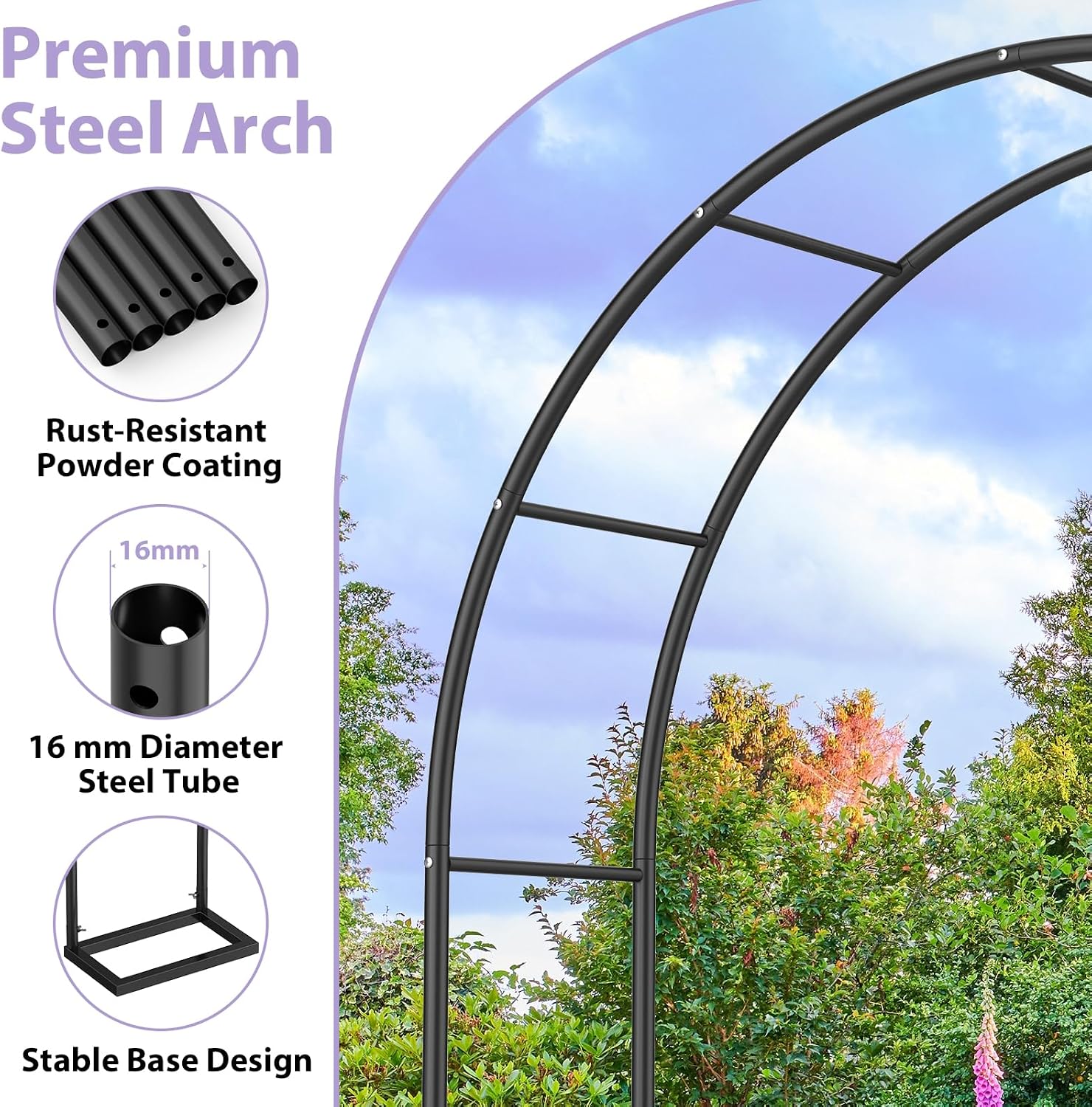 Multi Size Black Metal Garden Arch Trellis with Base for Wedding Plants