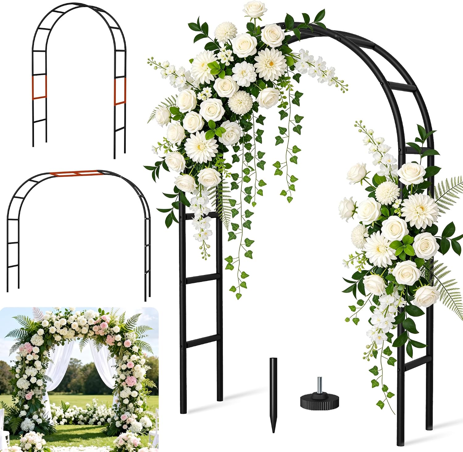 Multi Size Black Rustproof Metal Garden Arch Trellis for Plants Wedding