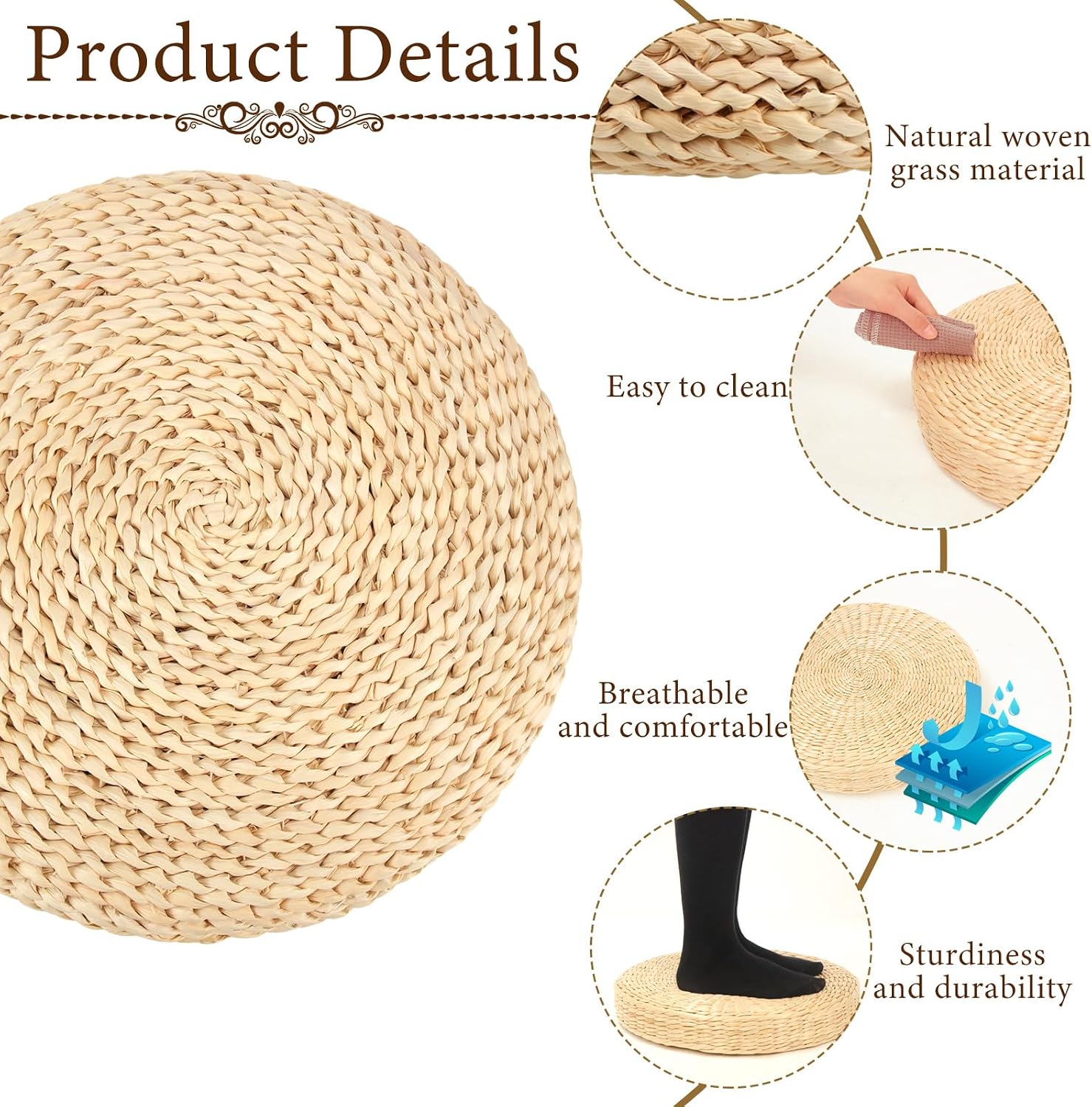6 15.75in Woven Straw Round Cushions