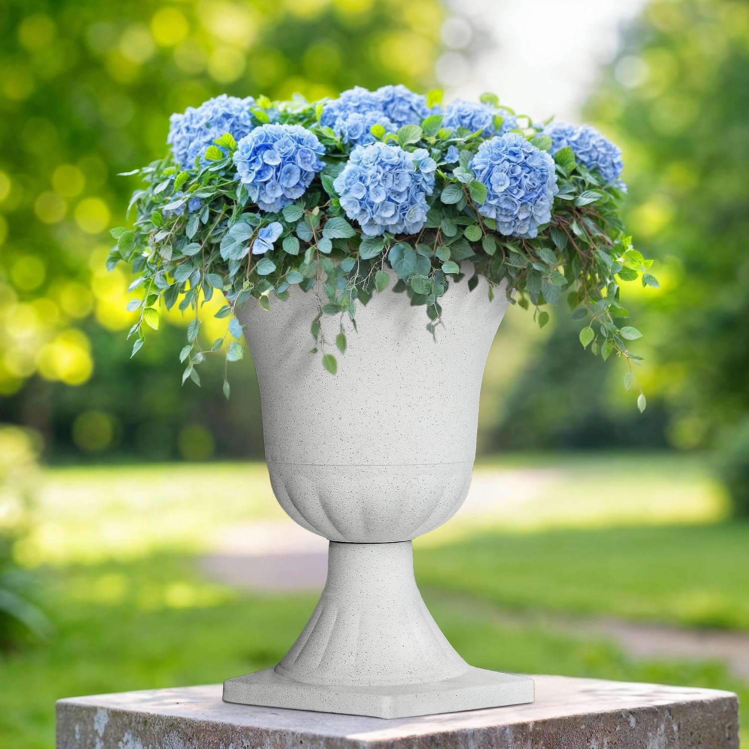 2 Pack 22in White Terrazzo Tall Urn Planters