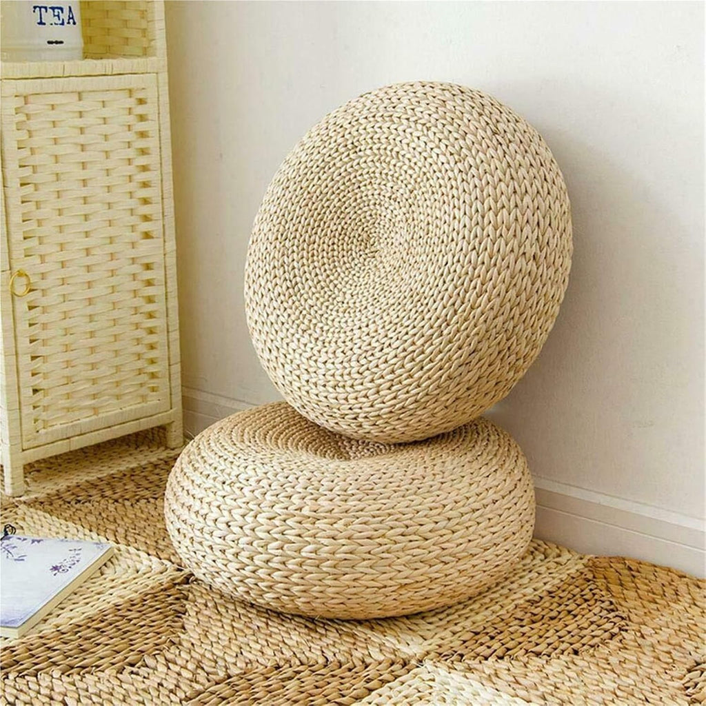 Natural Woven Straw Round Cushion