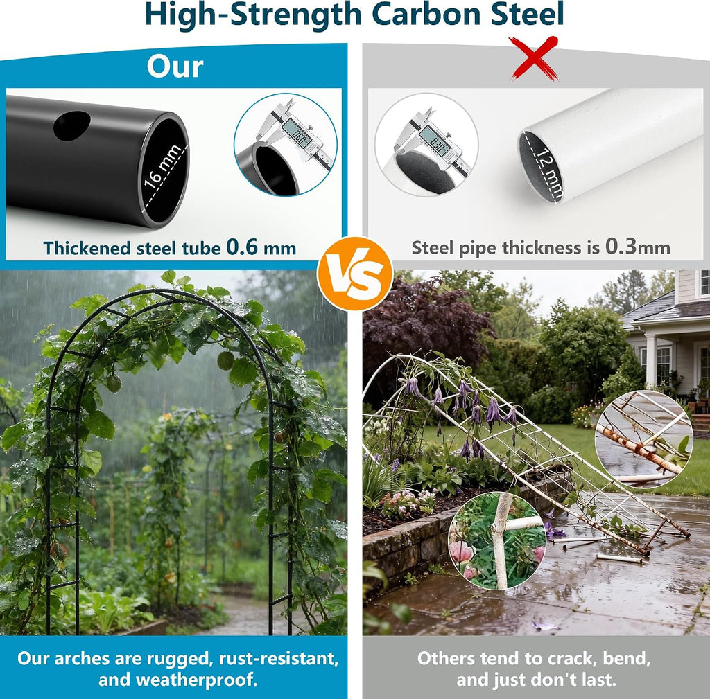 Multi Size Black Rustproof Metal Garden Arch Trellis for Plants Wedding