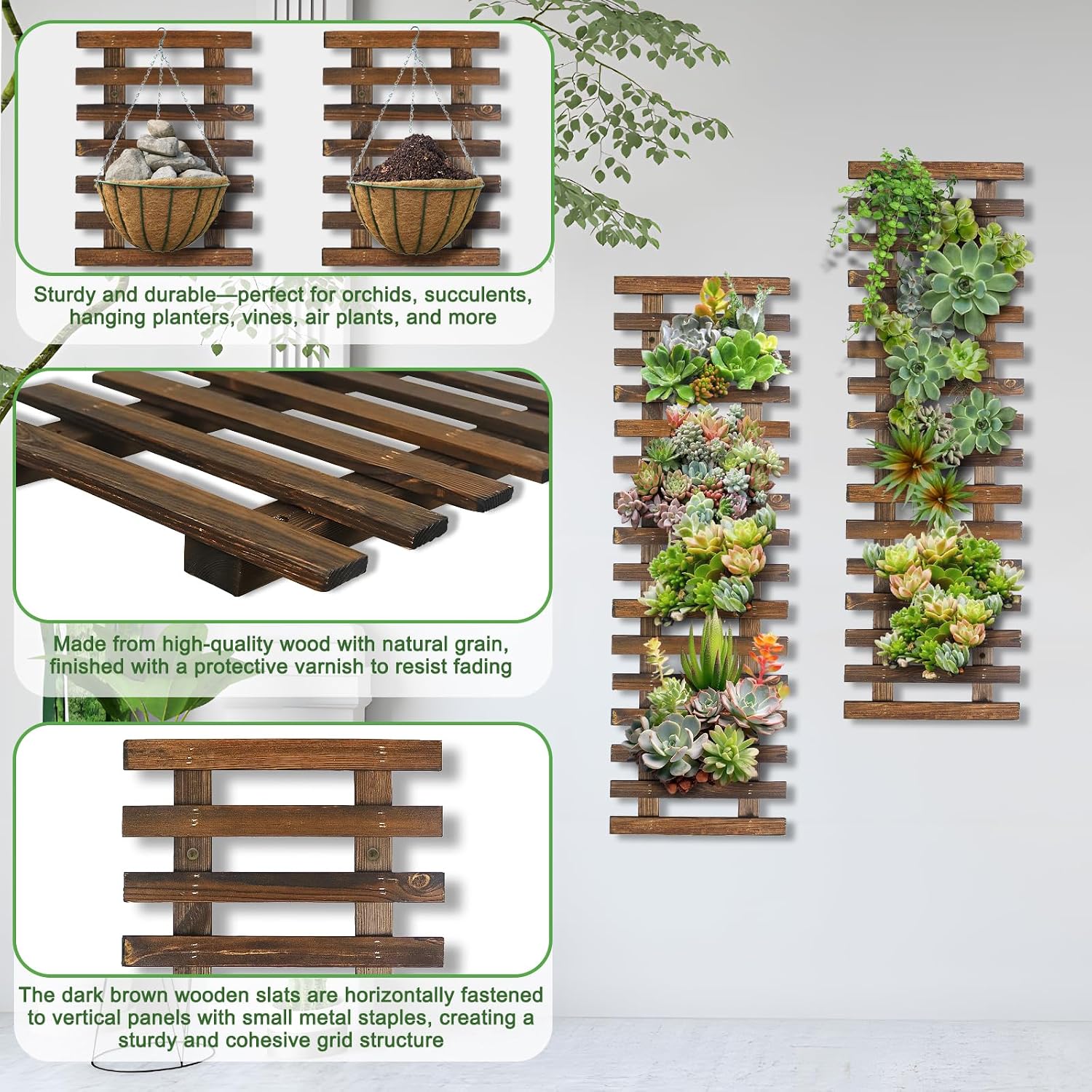 2 Wooden Wall Trellis Plant Planters