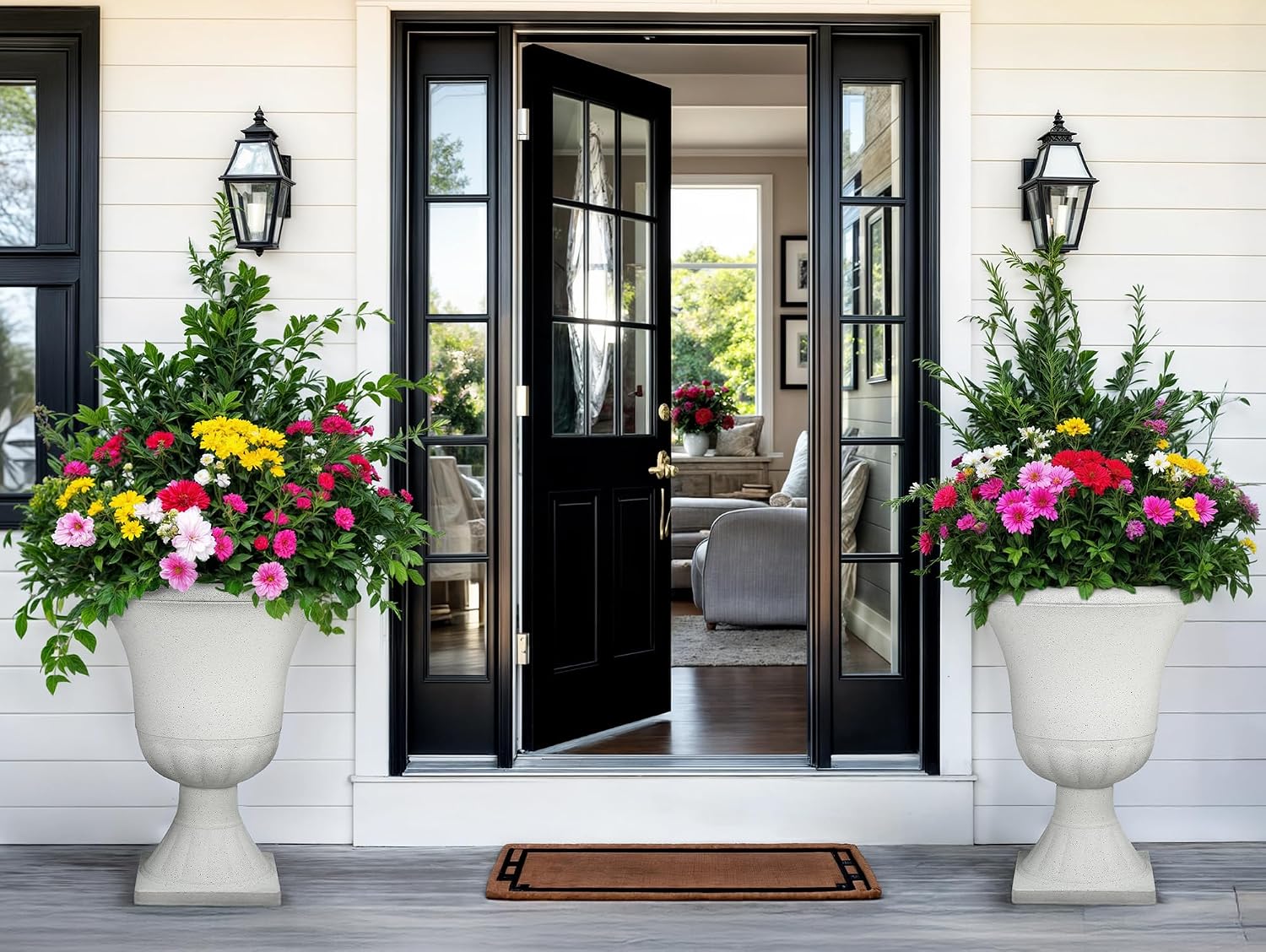 2 Pack 22in White Terrazzo Tall Urn Planters