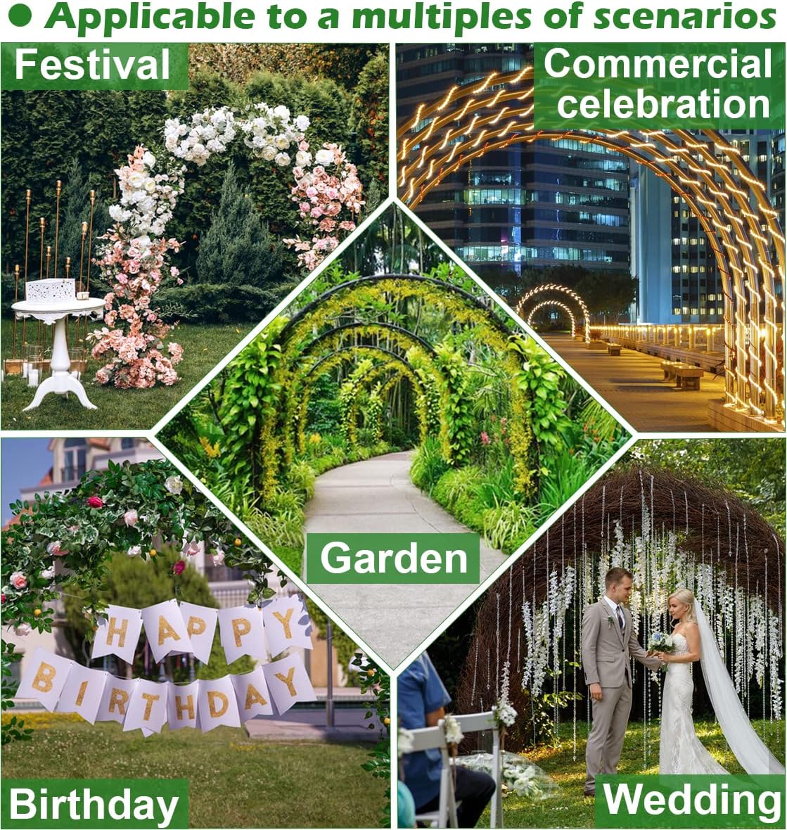 7.2x9.2FT Black Metal Garden Wedding Arch Trellis