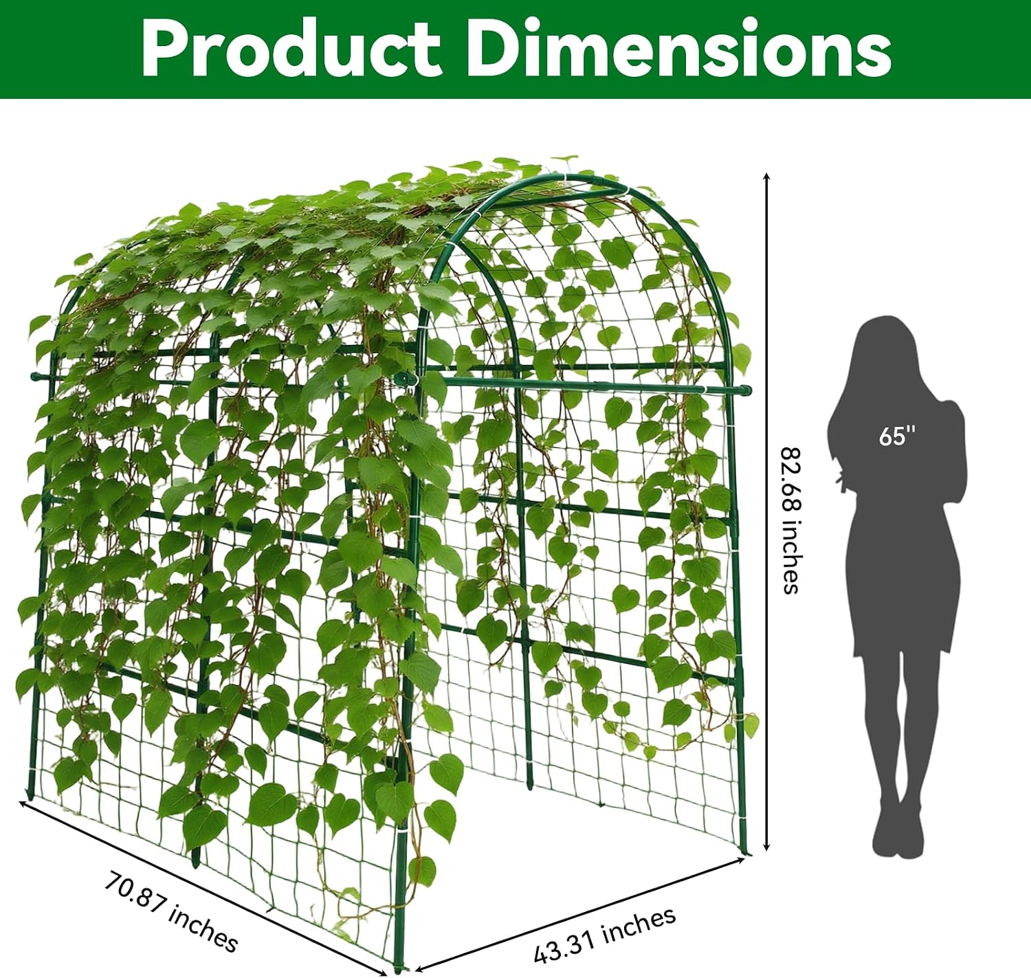 83"H×71"W×43"L Green Rustproof Garden Tunnel Trellis for Vines