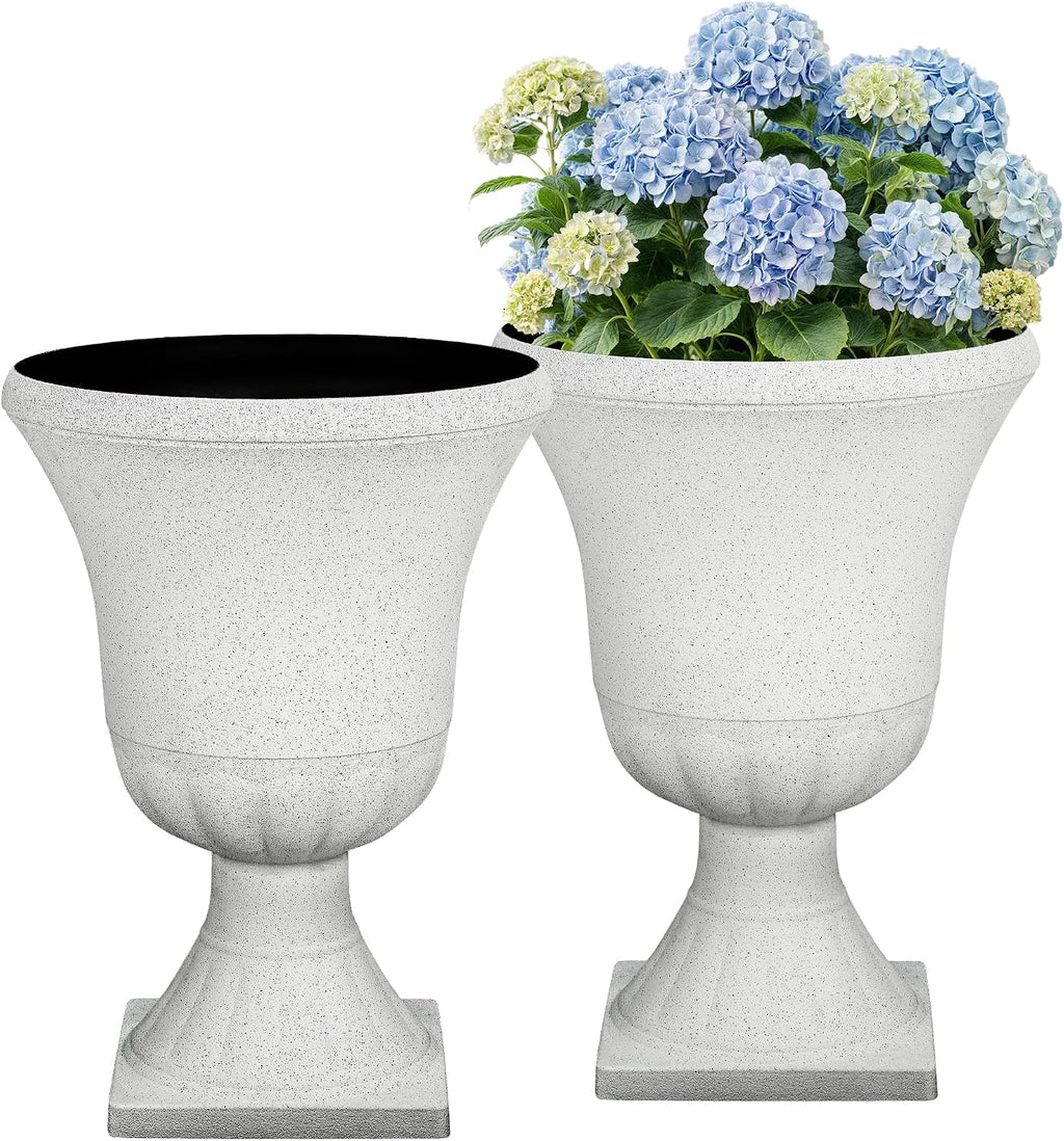 2 Pack 22in White Terrazzo Tall Urn Planters