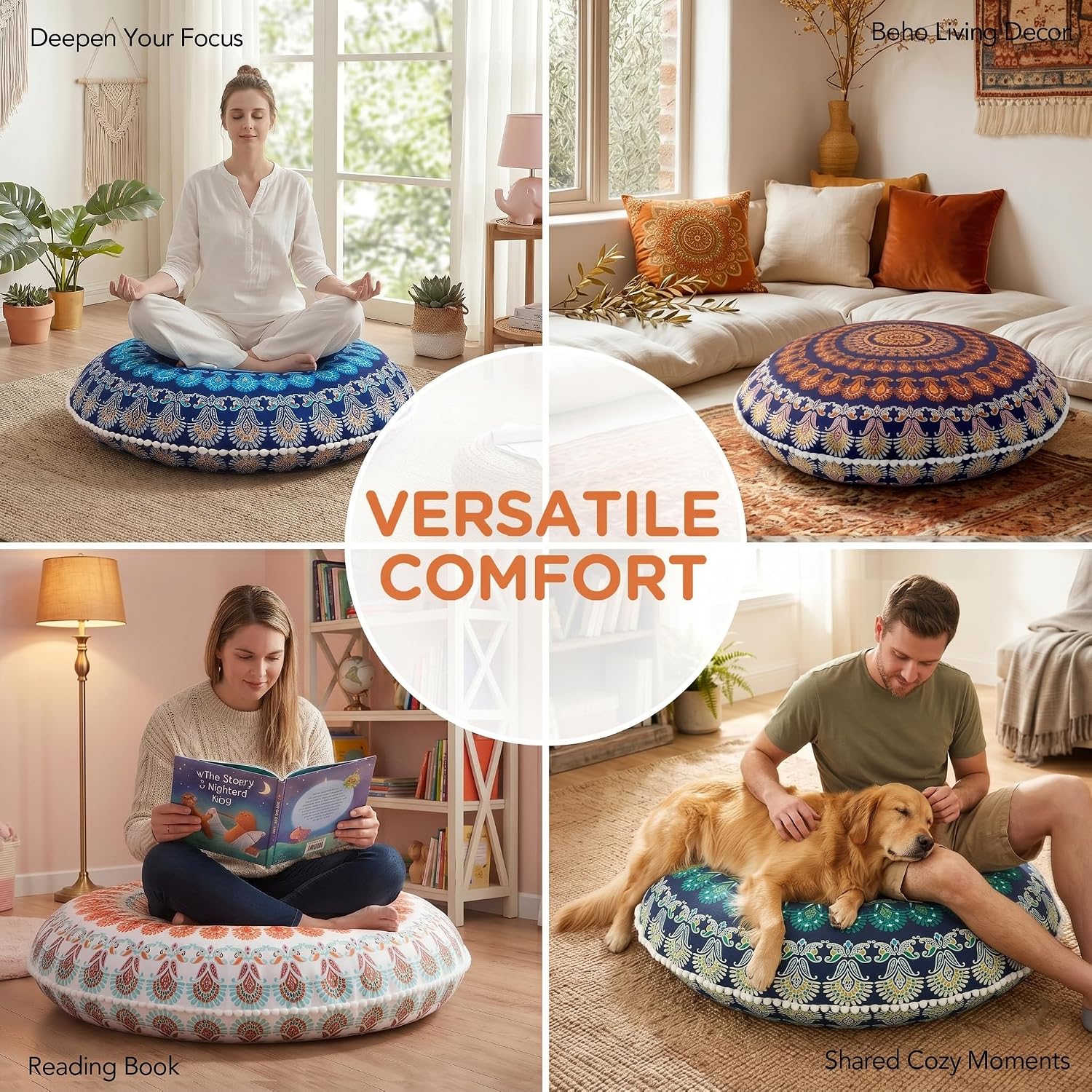 2 Yellow Mandala Memory Foam Cushions