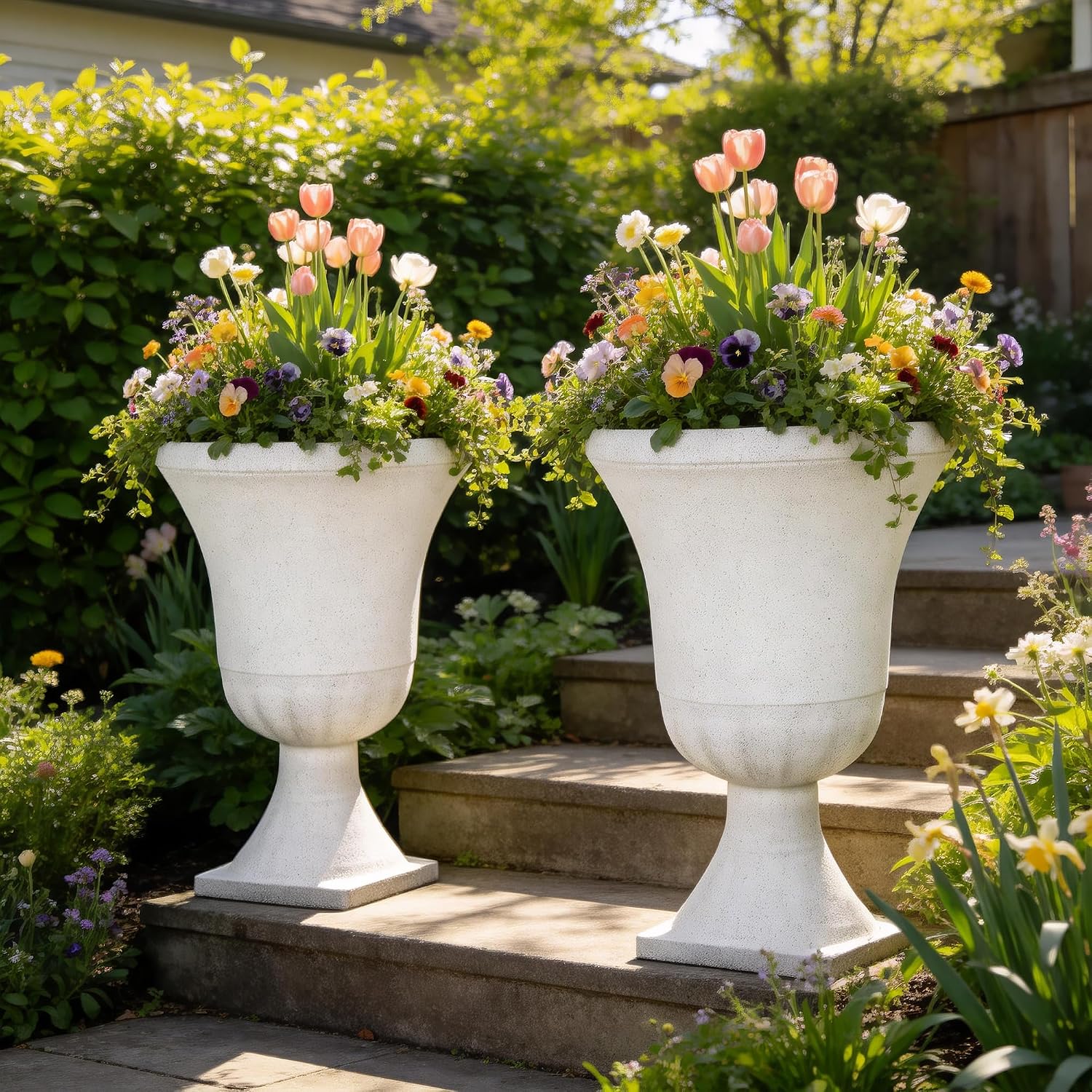 2 Pack 22in White Terrazzo Tall Urn Planters