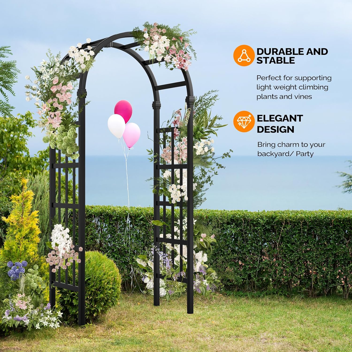 Black Vinyl PVC Garden Arbor Wedding Arch Trellis
