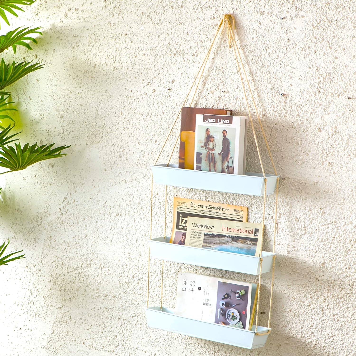16in White 3-Tier Metal Wall Hanging Planter