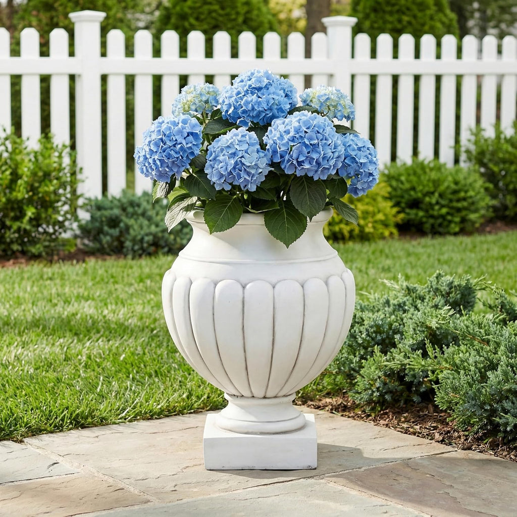 23in Antique White MGO Pedestal Urn Planter