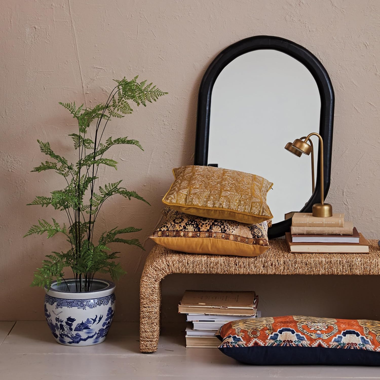 Hand-Painted Blue White Stoneware Planter