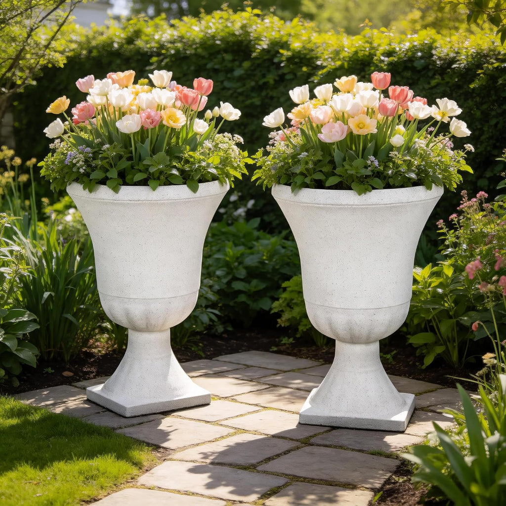 2 Pack 22in White Terrazzo Tall Urn Planters