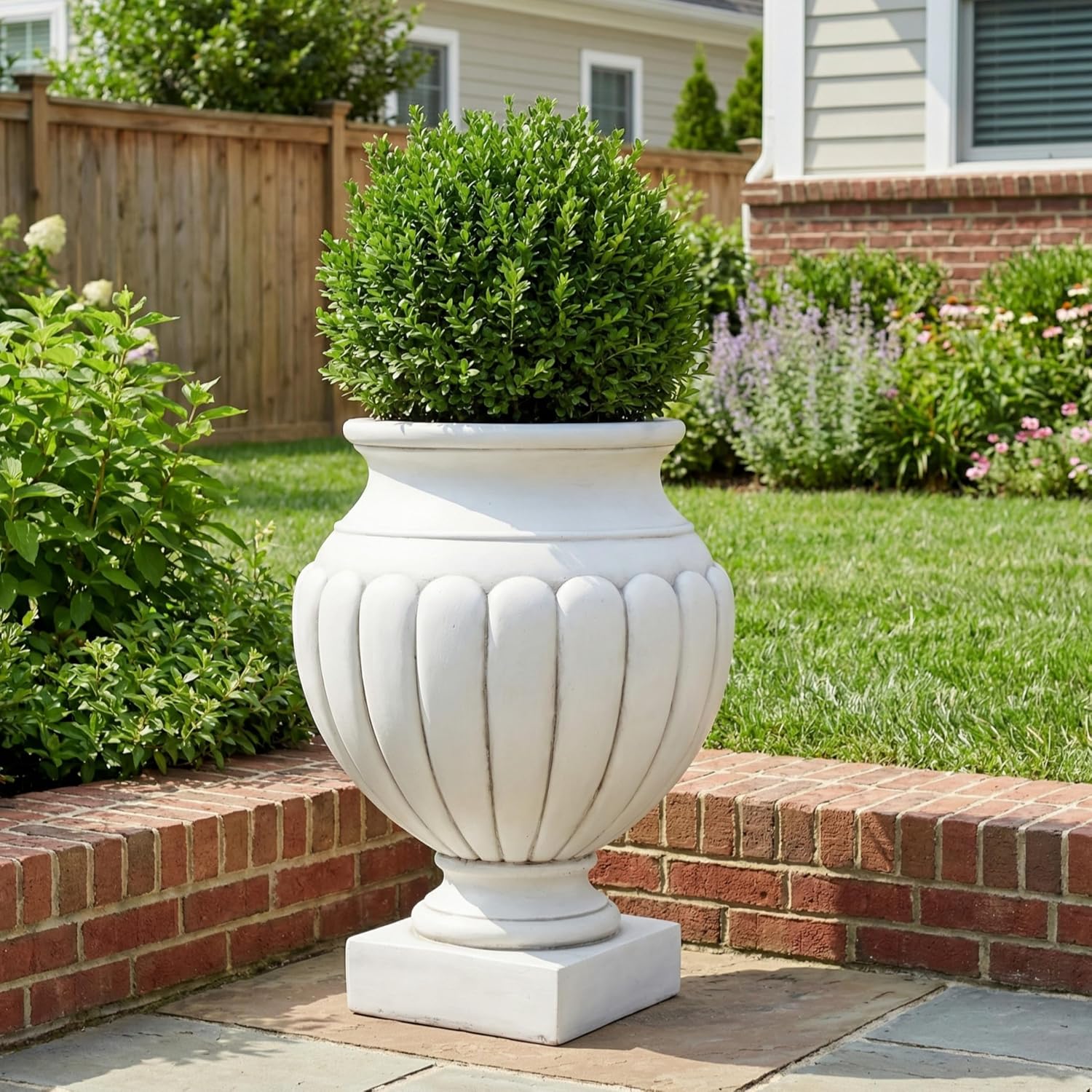 23in Antique White MGO Pedestal Urn Planter