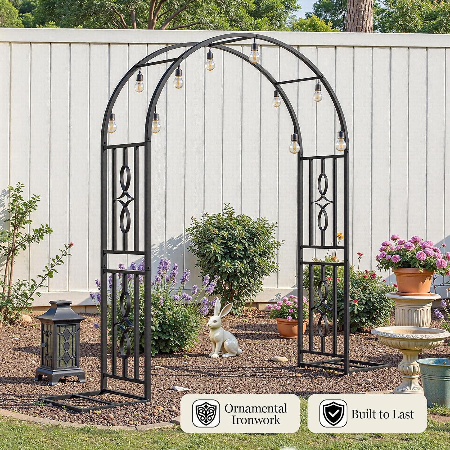 55"W×87"H Heavy Duty Stable Base Metal Garden Arch Trellis