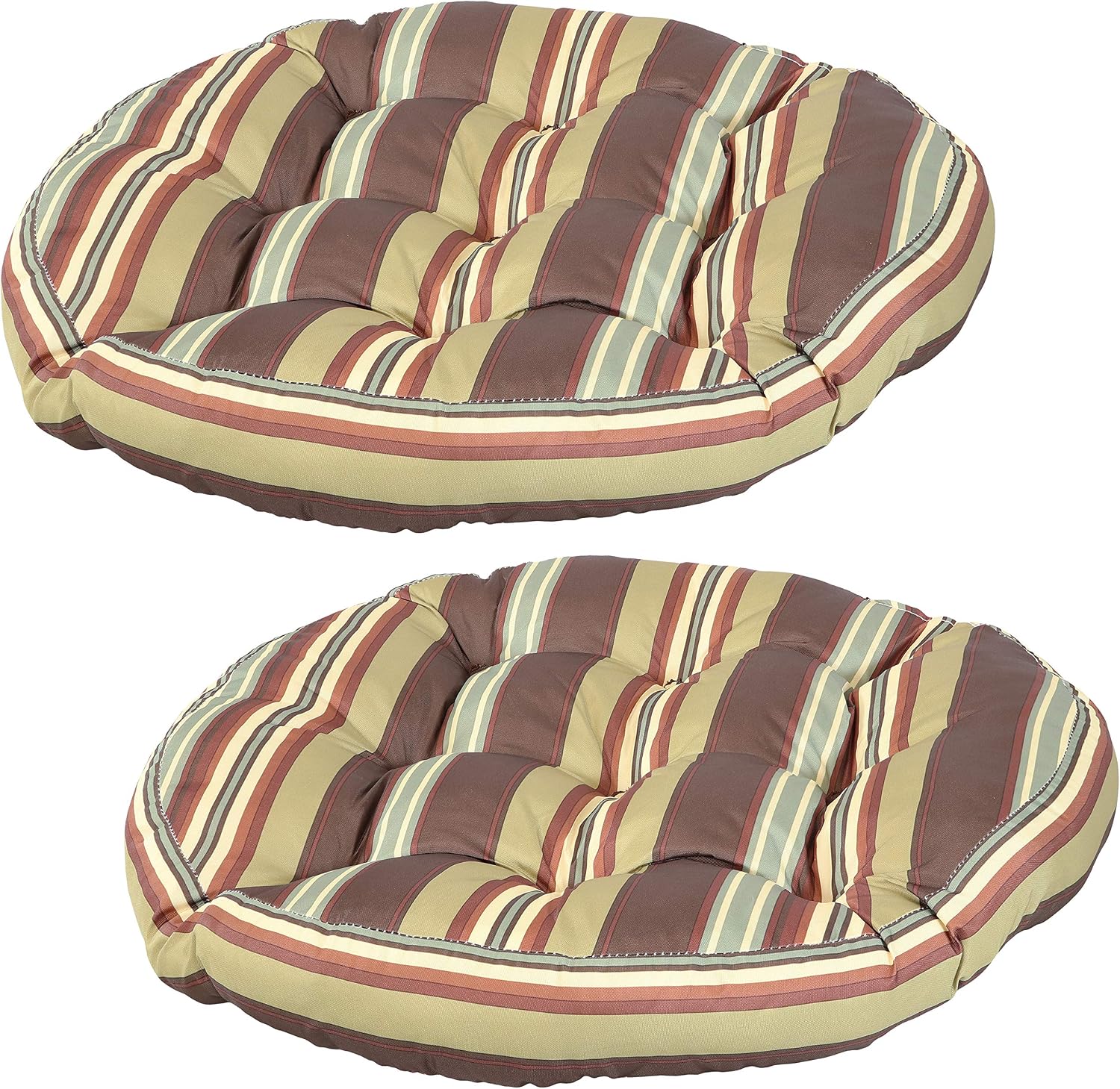 2 Brown Stripes Round Tufted Cushions