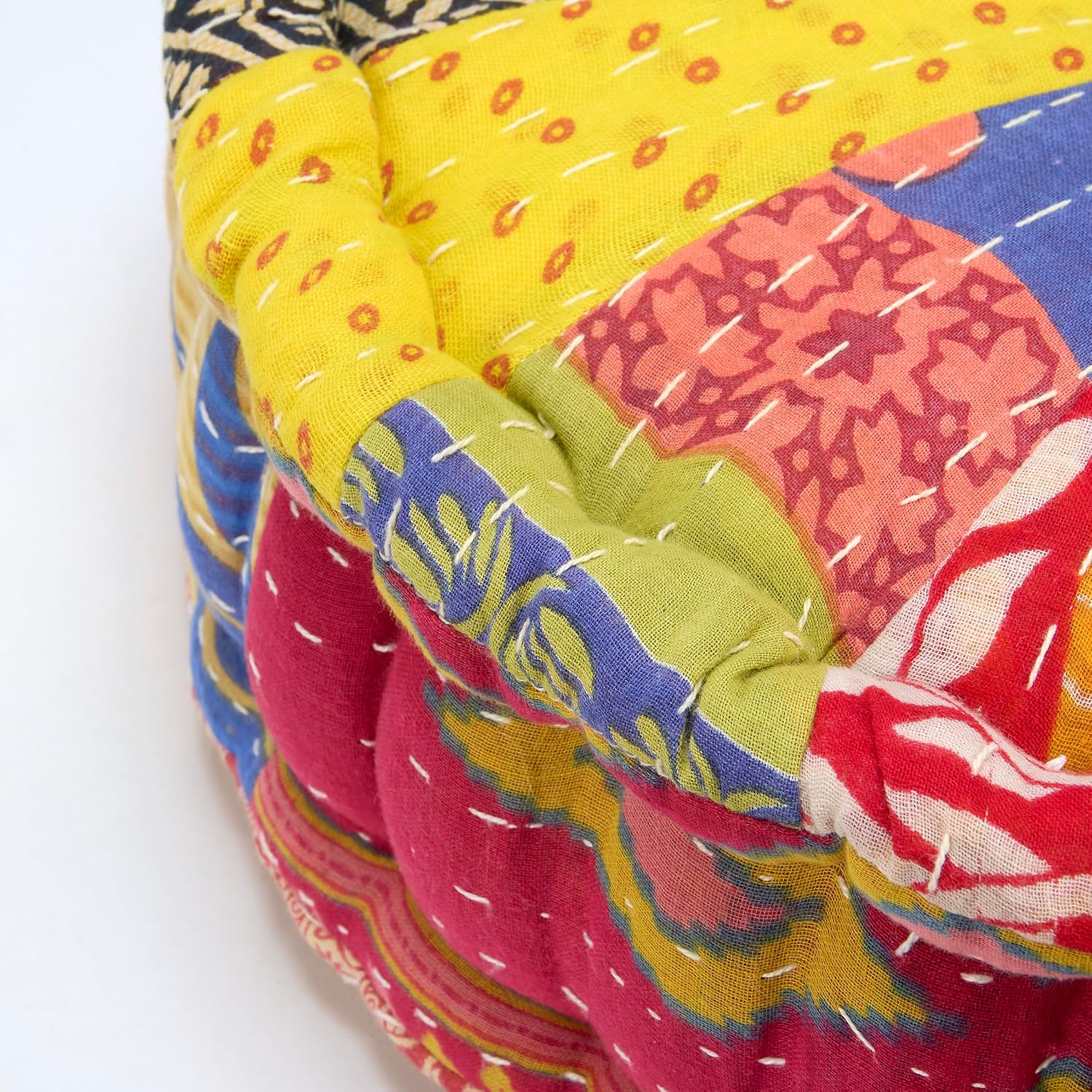 Colorful Kantha Round Floor Pillow
