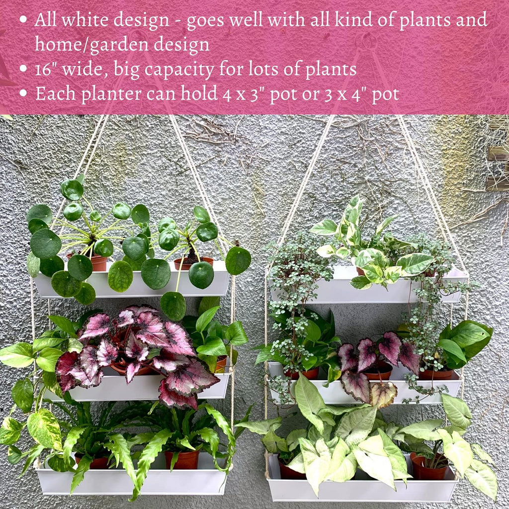 16in White 3-Tier Metal Wall Hanging Planter