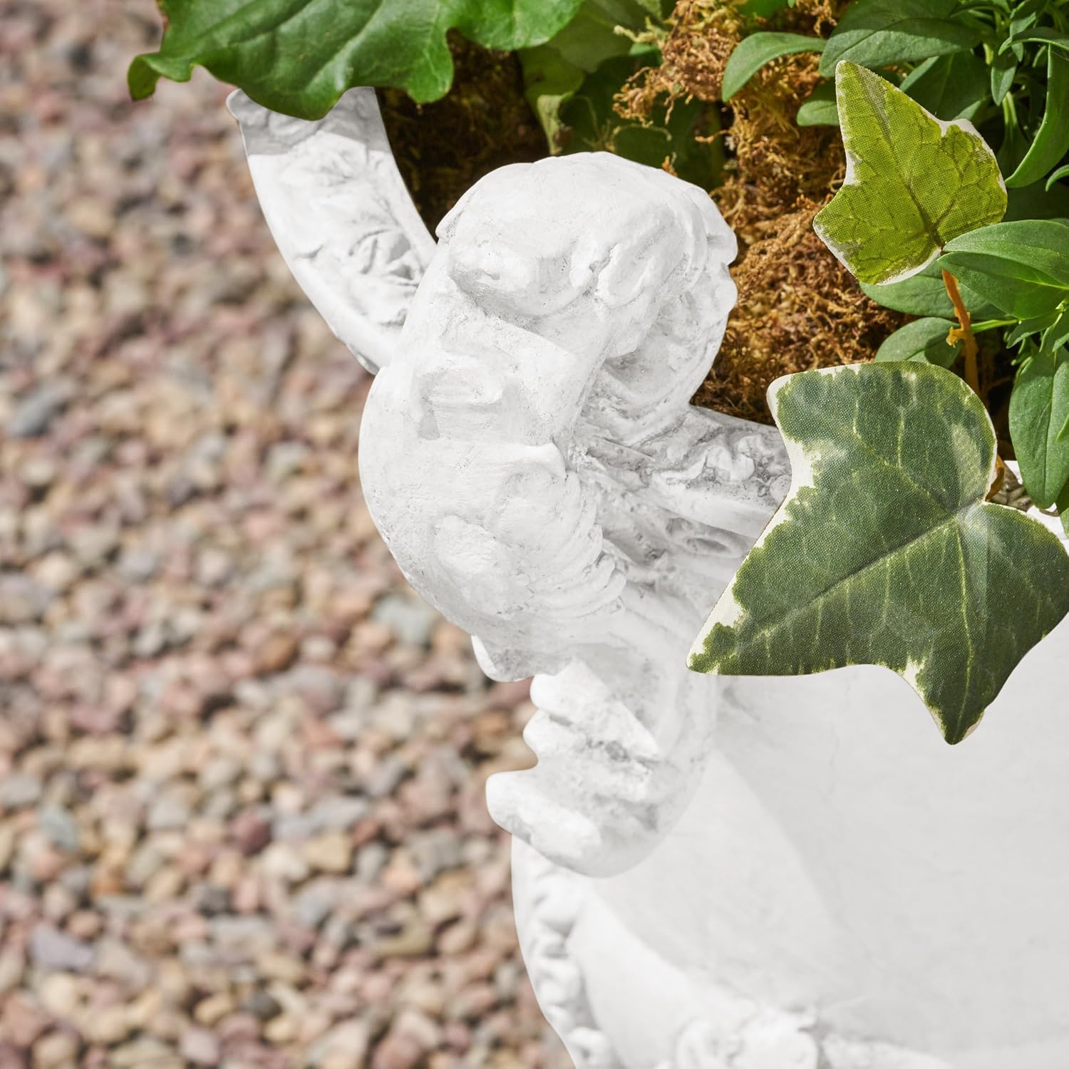 Antique White Floral Relief Concrete Urn Planter